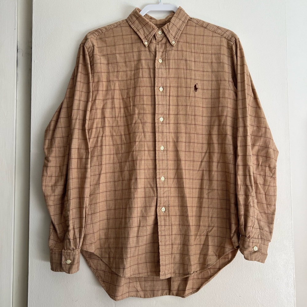 Ralph Lauren Tan Checkered Button-Down Shirt